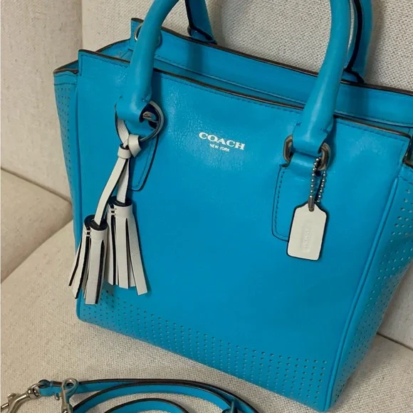 Coach Teal Leather Tote Bag - Picture 8 of 12